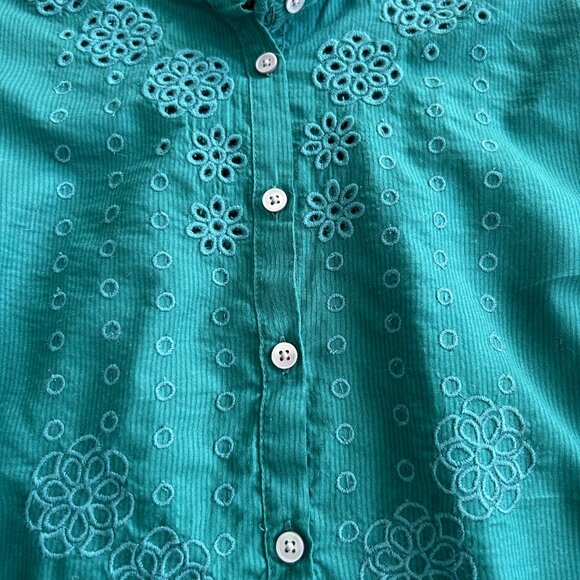J Crew Ruffle-sleeve Blouse/Shirt/Top with Embroidered Eyelet Forest Green Small - Picture 3 of 8